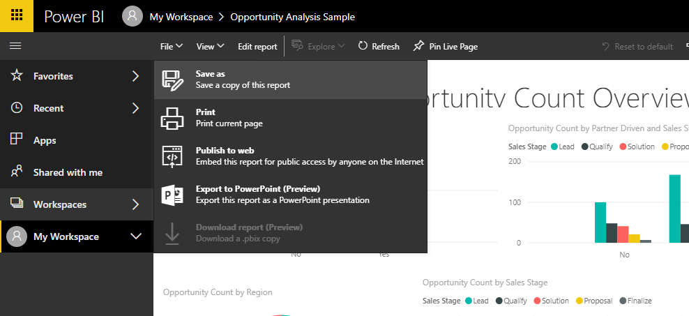 File menu without the "Embed in SharePoint Online" button