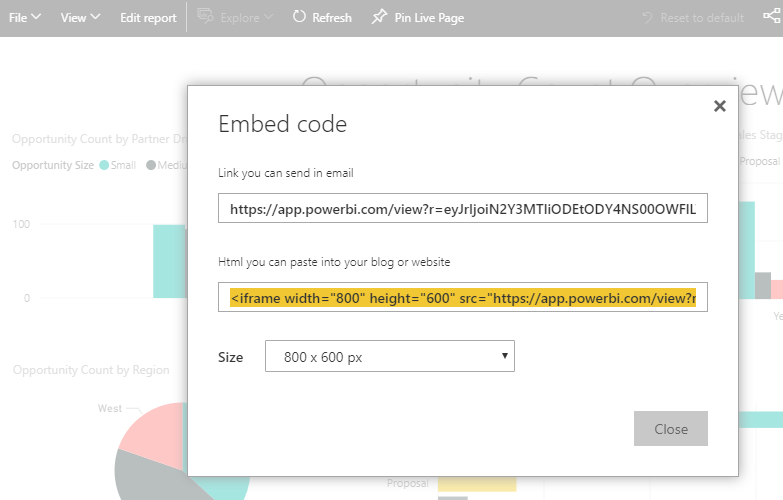 Share to web window - Default Page in Publish to web from Power BI