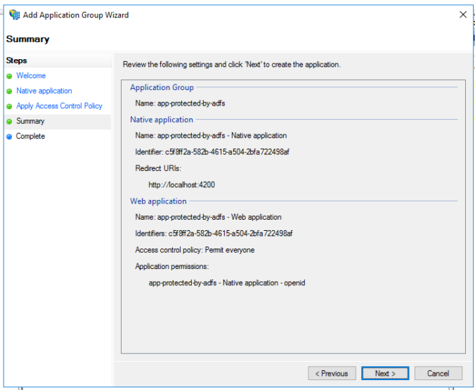 ADFS with Summary settings