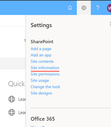How to open SharePoint settings? - Open site information