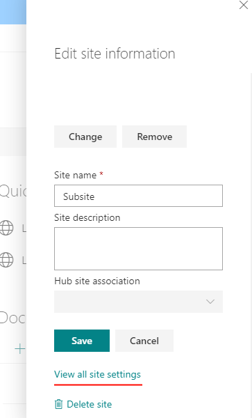 How to open SharePoint settings? - Shortcut to site settings inside the Site information menu