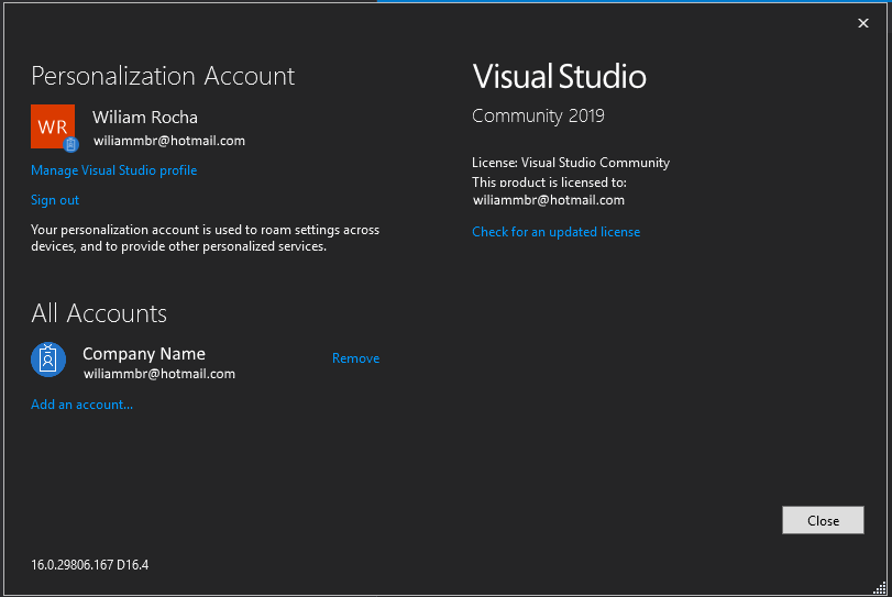 Manage account settings in Visual Studio 2019 – wiliammbr's blog