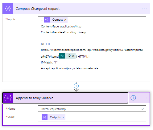 Composing the Changeset request - Batch delete items in SharePoint with Power Automate