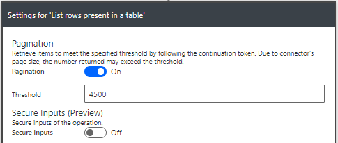 Configure the threshold and pagination - Batch insert items in SharePoint with Power Automate