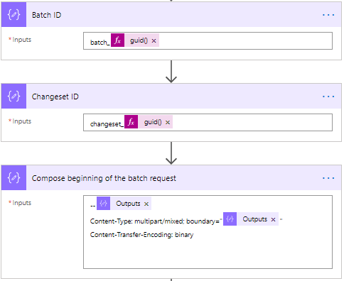 Compose Batch ID, Changeset ID and the Beginning of the request - Batch insert items in SharePoint with Power Automate