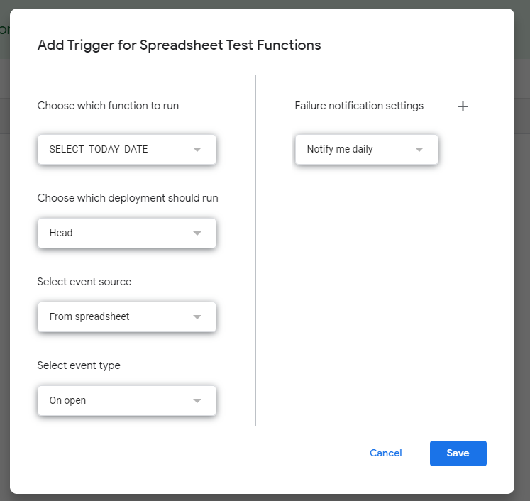 Adding the trigger - Jump to current date cell on Open in Google Sheets