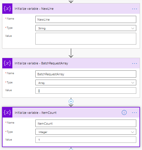 Initializing variables - Batch delete items in SharePoint with Power Automate