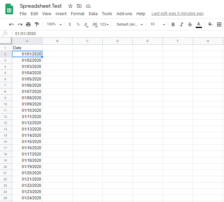Example of spreadsheet - Jump to current date cell on Open in Google Sheets