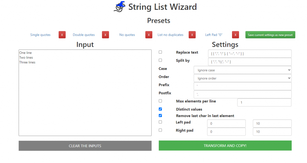 Main Page - String List Wizard productivity tool