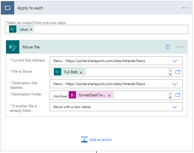 Move file command - Archive files in SharePoint using Power Automate