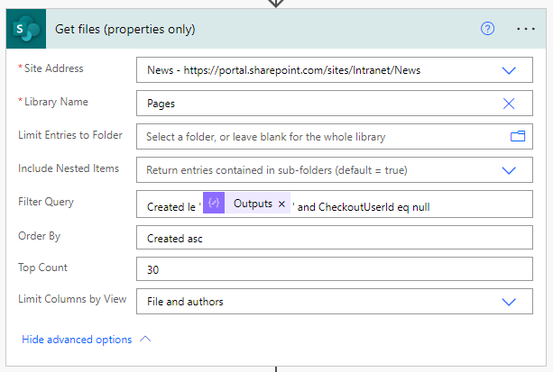 Get files command - Archive files in SharePoint using Power Automate